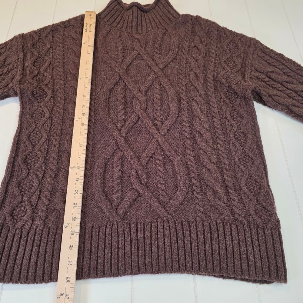 L.L.Bean Mens Large Wool Alpaca Blend Cable Knit Mock Neck Sweater Brown 523236 - Picture 9 of 9